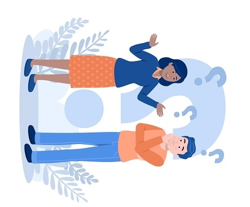 Un home i una dona fent-se preguntes